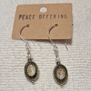 Artisan Hand Made Glass Bead Silver Dangle Earrings‎